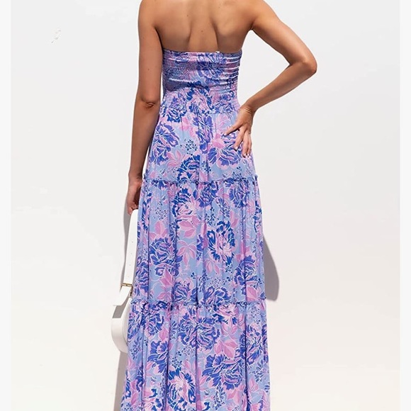 NWT ZESICA Women's Bohemian Floral Printed Strapless Maxi Dress - Picture 5 of 6